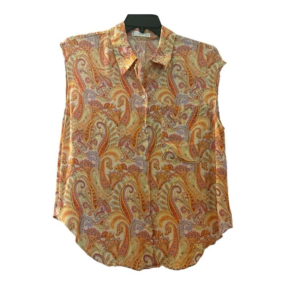 MANGO sleeveless top, full button, size 12, paisley print of orange and more - Picture 1 of 7